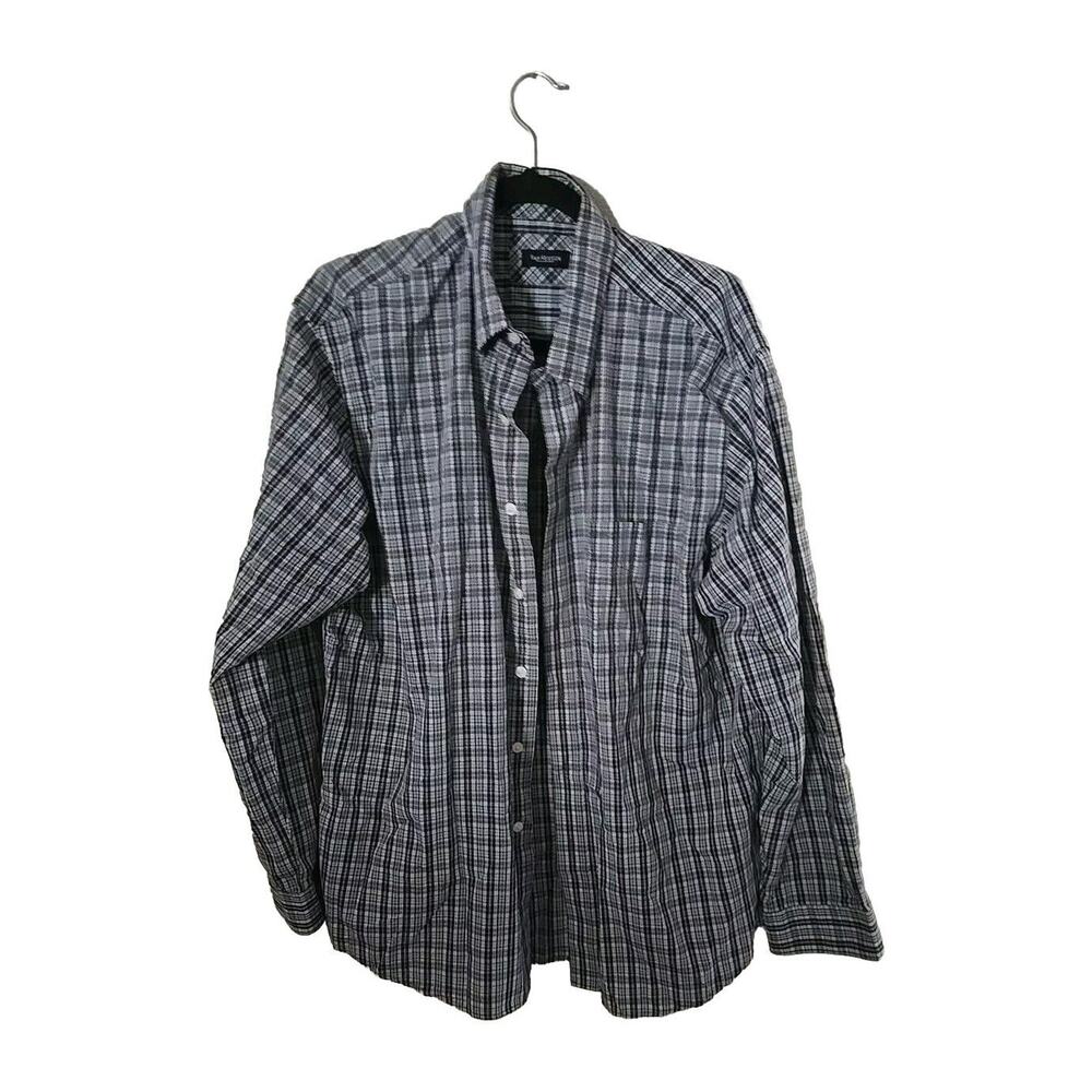 Van Heusen Gray Plaid Pocket Long Sleeve Button Down Shirt Men's Size Large‎